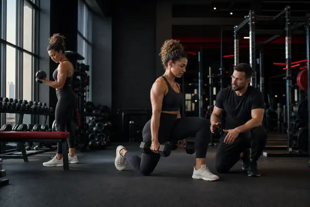 AI-generated editorial image comparing independent strength training with one-on-one coaching